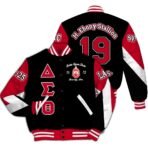 Elite Delta Sigma Theta "H. Ebony Stallion" Varsity Jacket – Black, Crimson & White