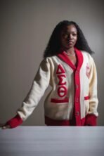 Delta Sigma Theta "Devastating Divas" Varsity Cardigan – White & Crimson Red