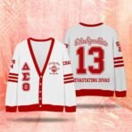 Delta Sigma Theta "Devastating Divas" Varsity Cardigan – White & Crimson Red - Image 2